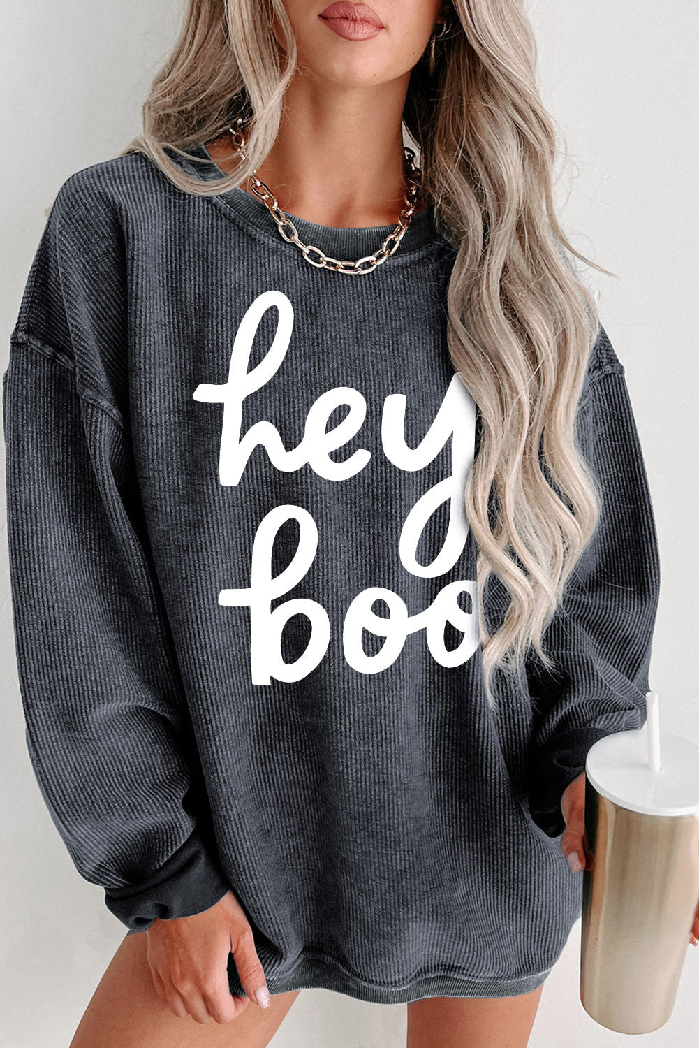 Print Corded Pullover Sweatshirt