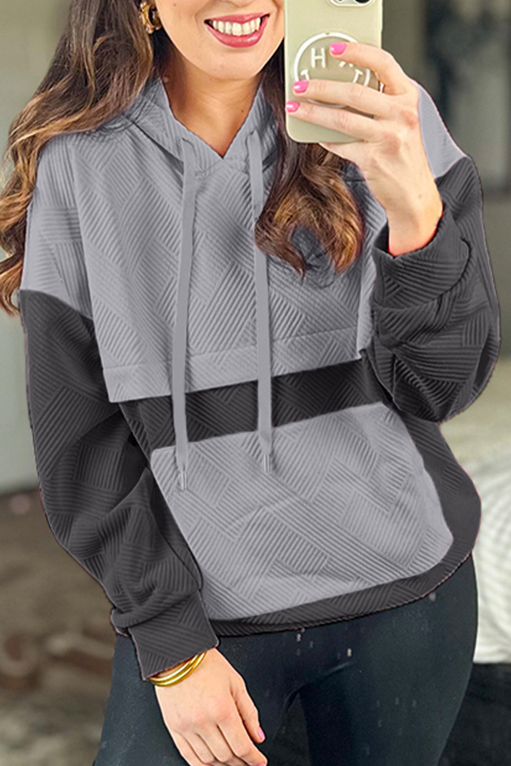 Textured Kangaroo Pocket Hoodie