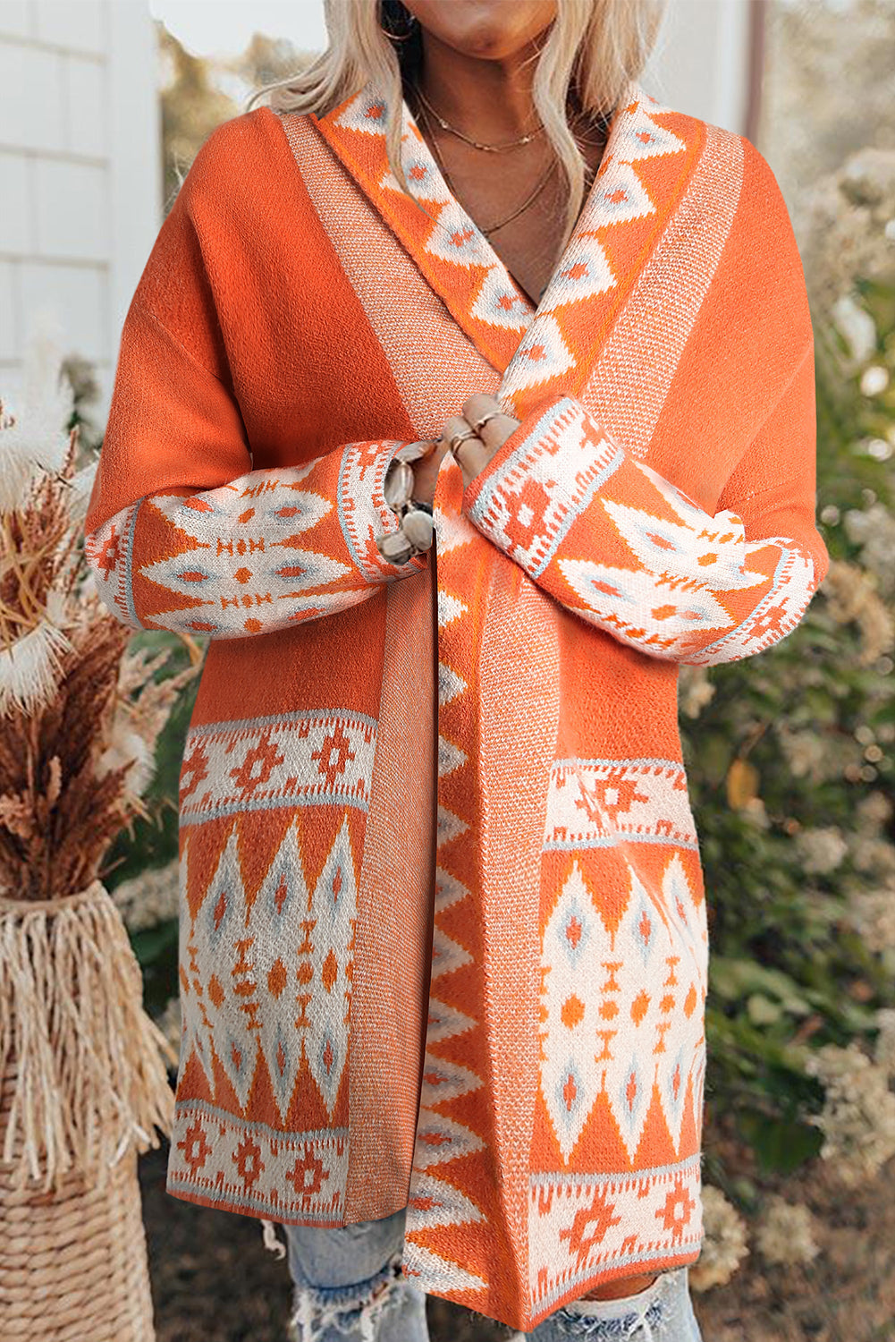 Western Aztec Open Front Sweater Cardigan