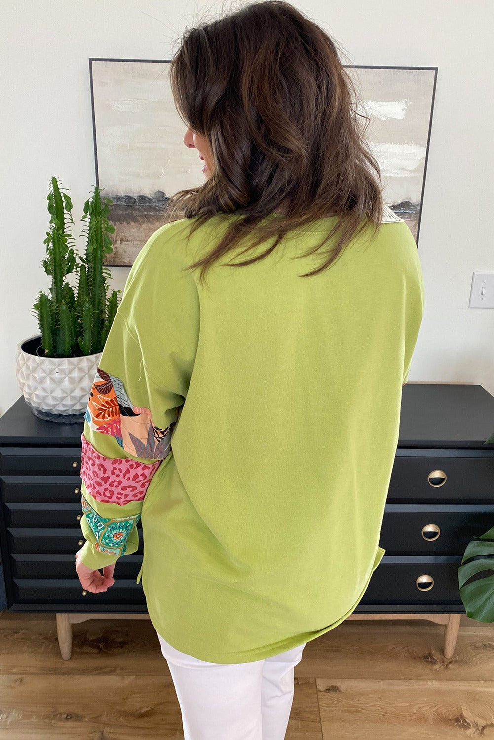 Plus Size Patchwork Sleeve Split Sweatshirt