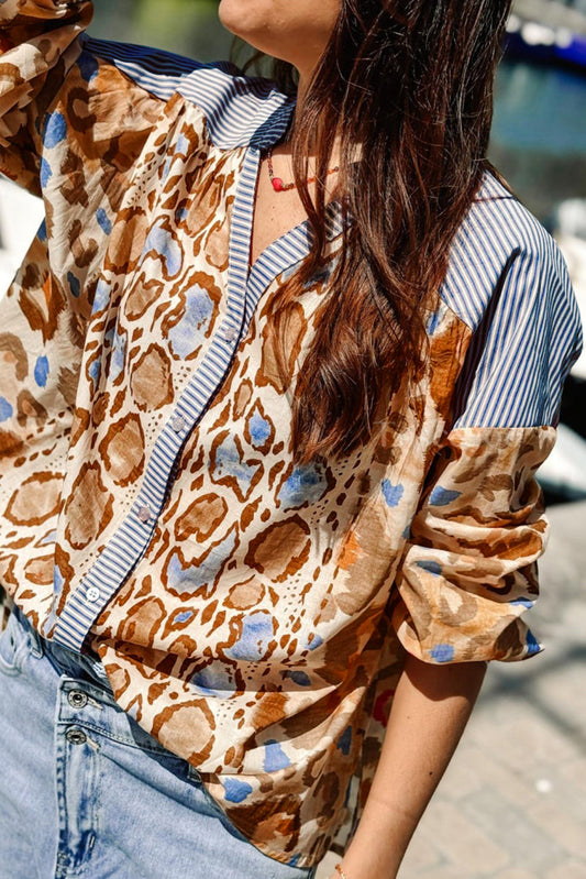 Leopard Striped Print Patchwork Shirt