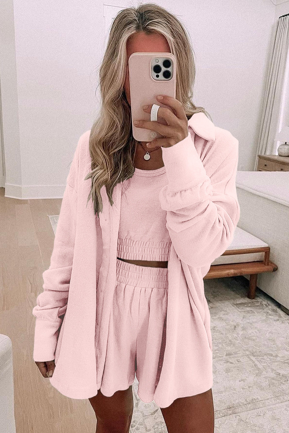 Crop Tank Shorts with Cardigan 3 Pcs Set