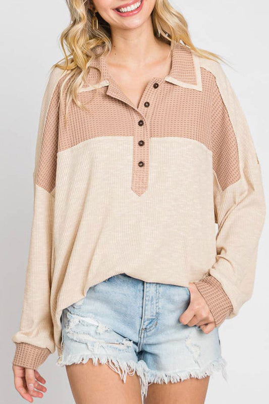 Waffle Colorblock Loose Top