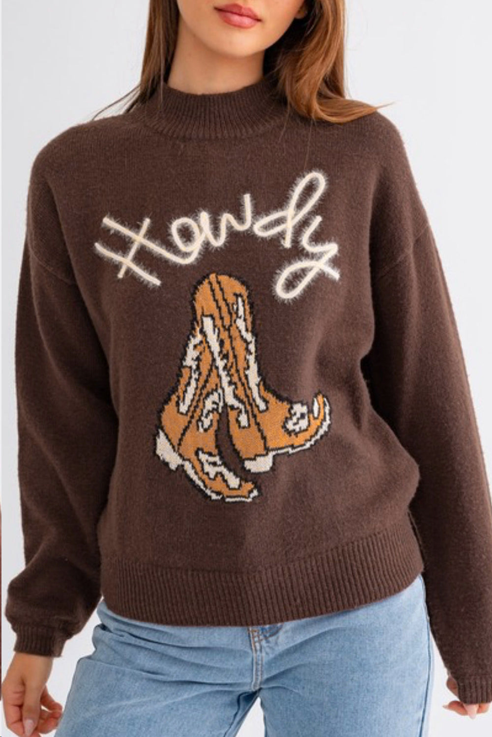 (Pre order/11.1)Western Howdy Boot High Neck Sweater