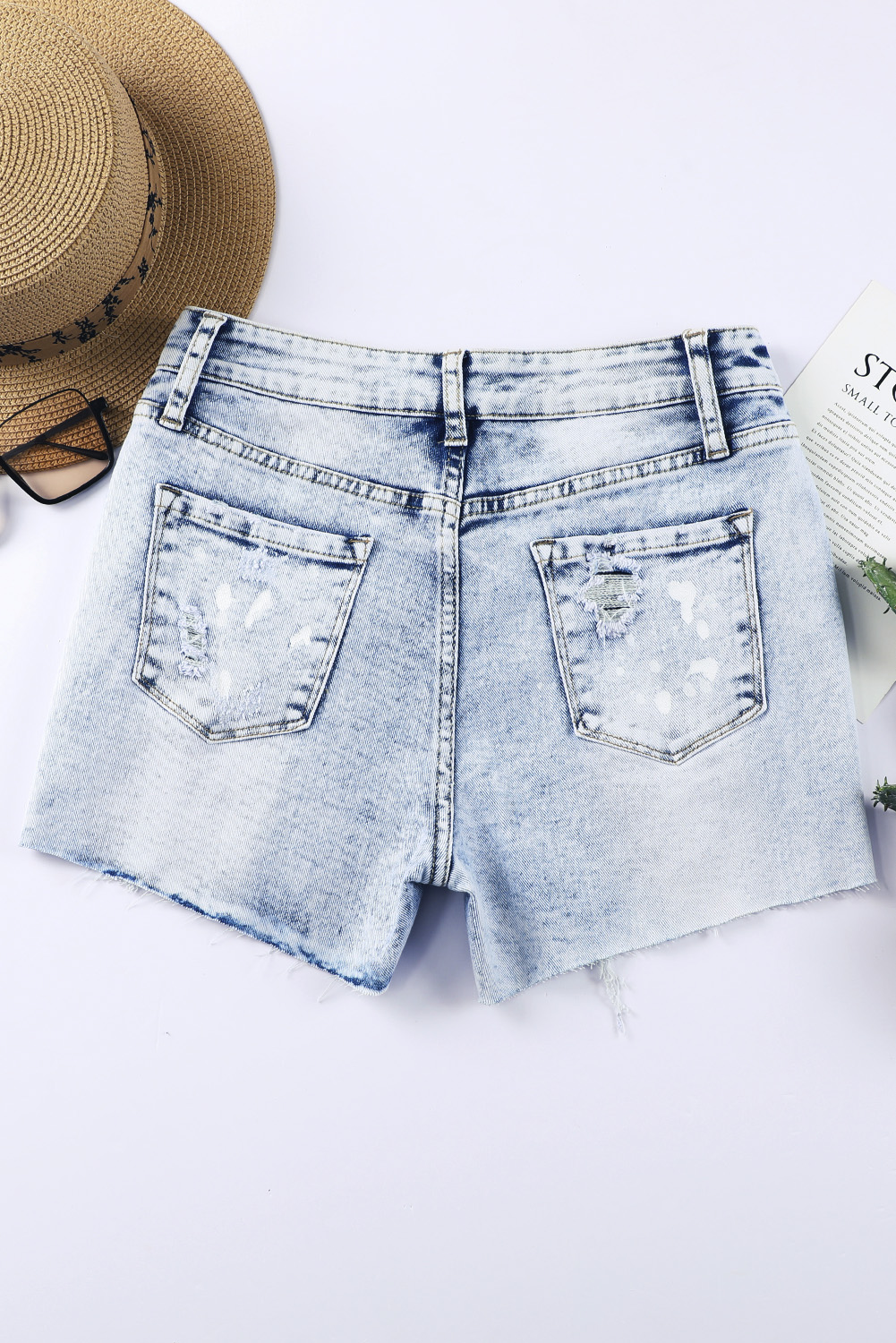 Sky Blue Distressed Denim Shorts