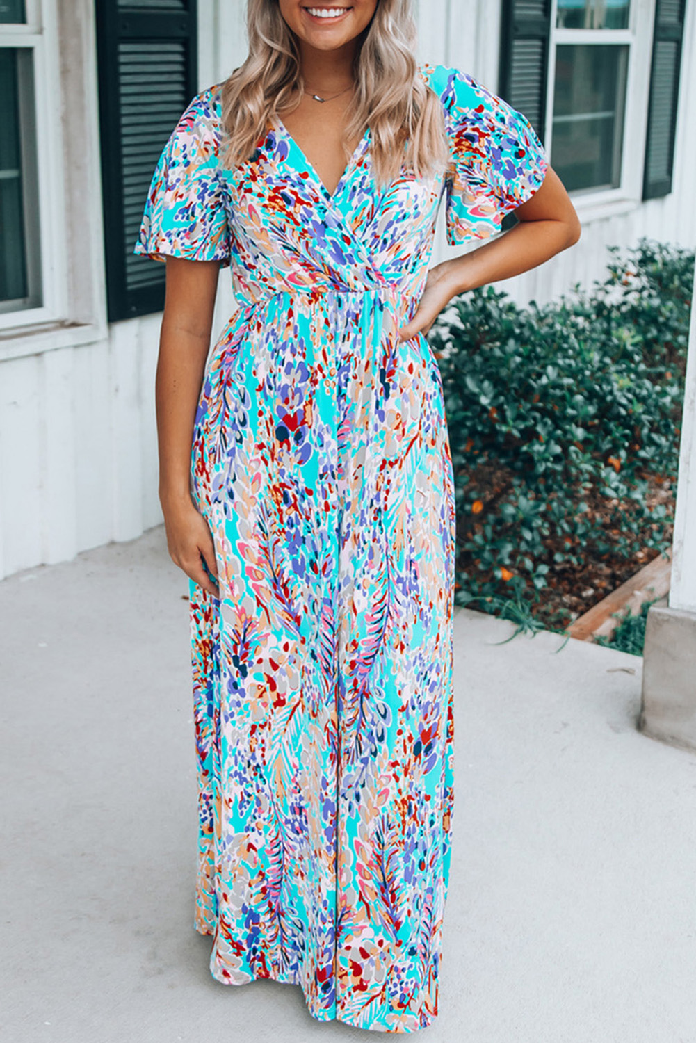 V Neck Floral Maxi Dress