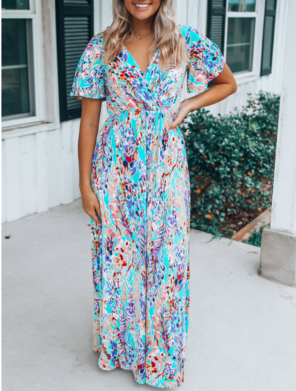 V Neck Floral Maxi Dress