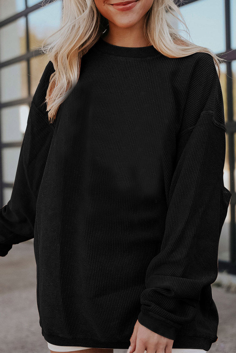 Ribbed Corded Oversized Sweatshirt