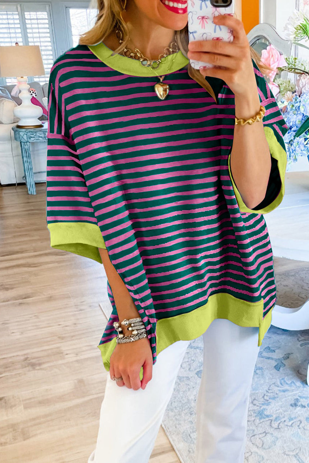 Oversized Contrast Trim Exposed Seam Tee