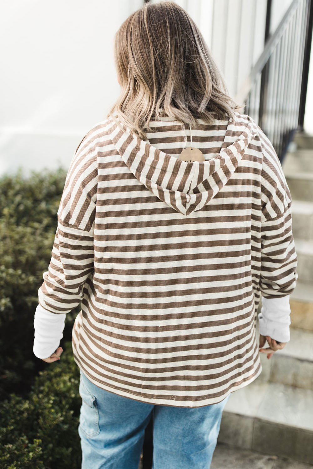 Plus Size Stripe Quarter Buttons Hoodie