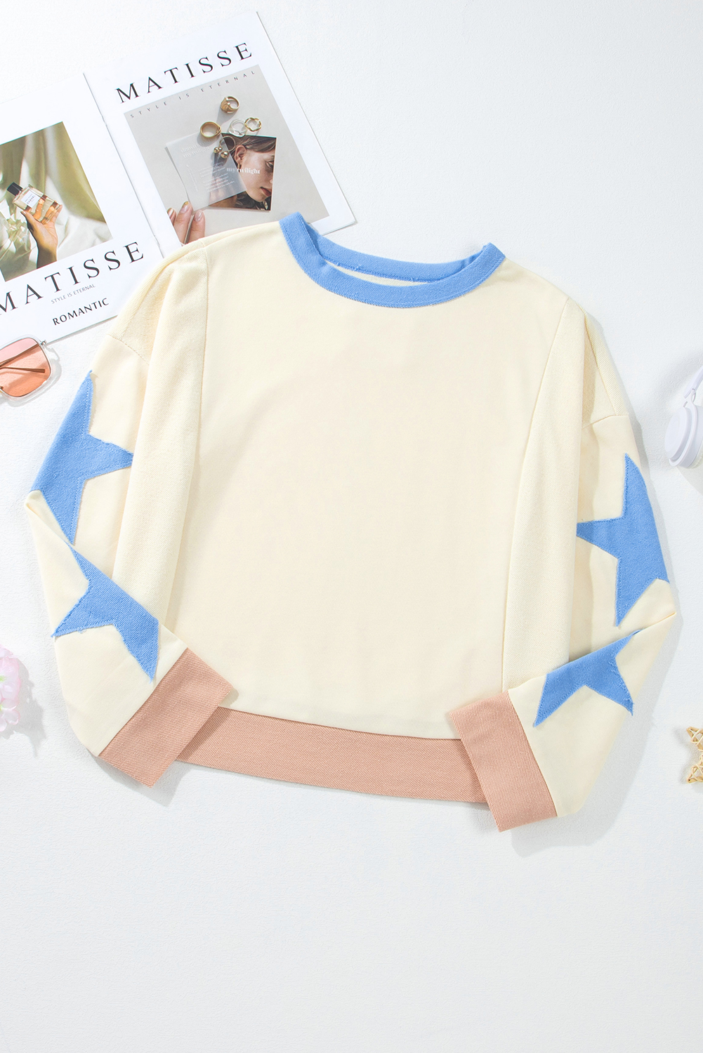 Star Patchwork Exposed Seam Sweatshirt