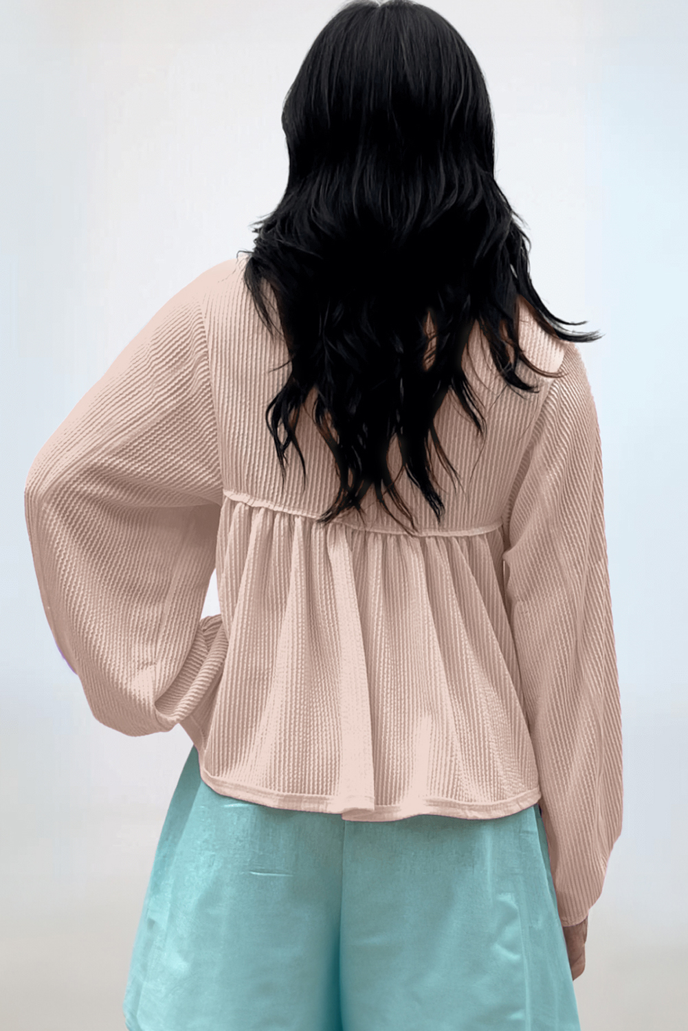 Corded Turn-down Babydoll Blouse