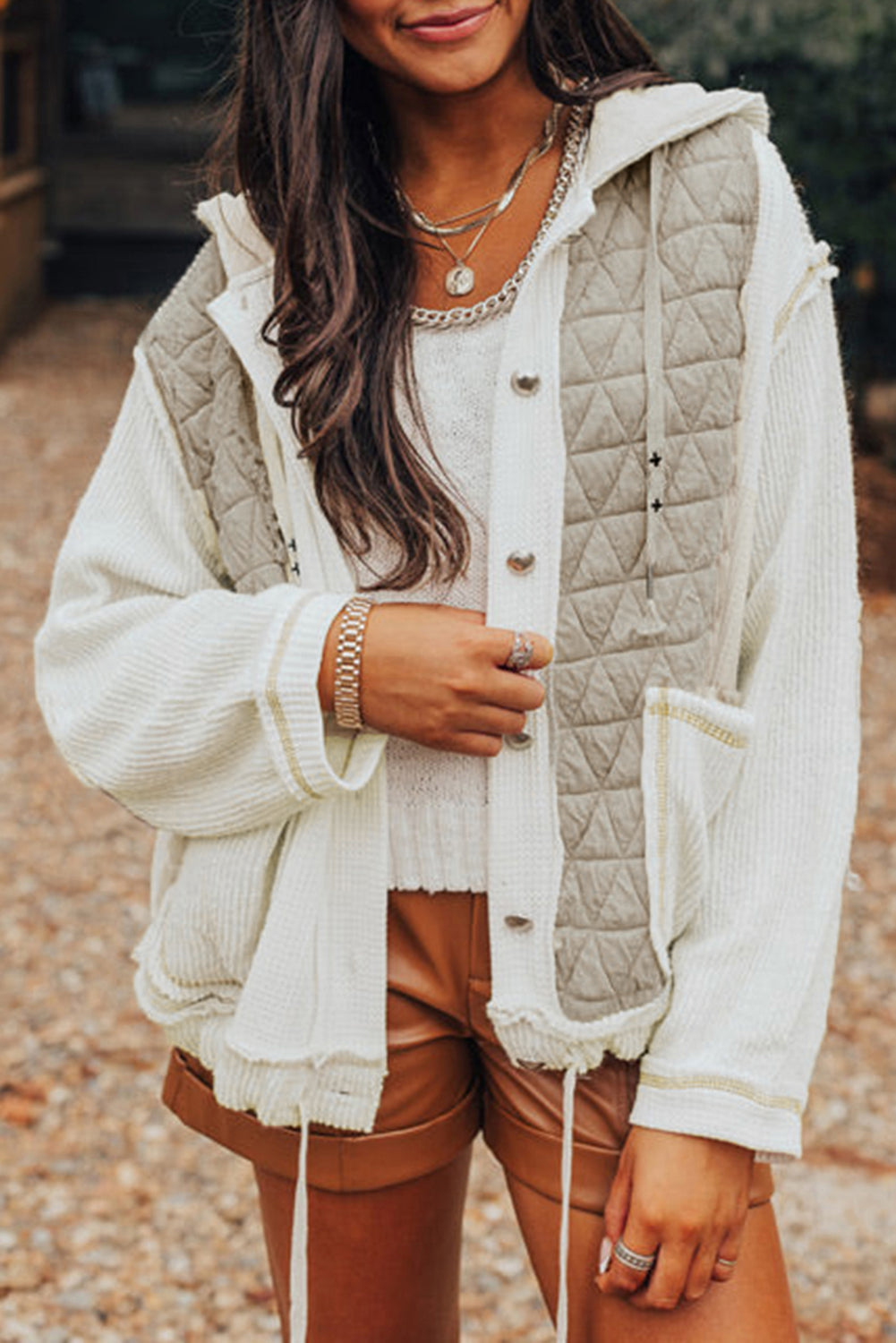 Textured Patchwork Hooded Jacket