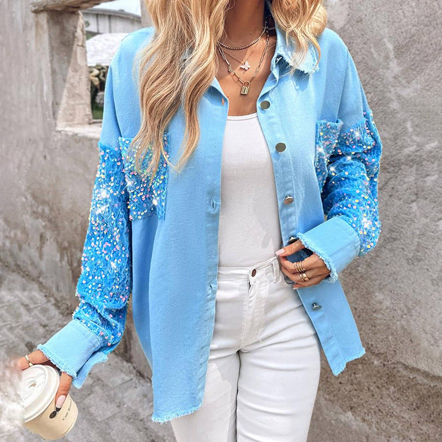 Sequin Patchwork Denim Jacket