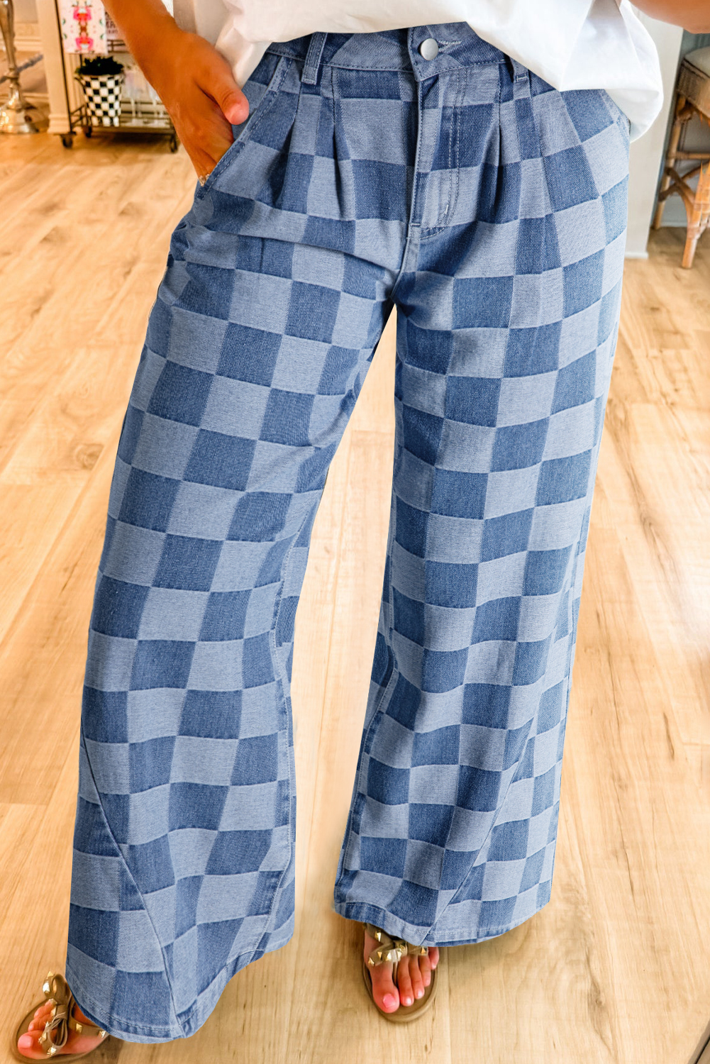 Checkered Wide Leg Jeans