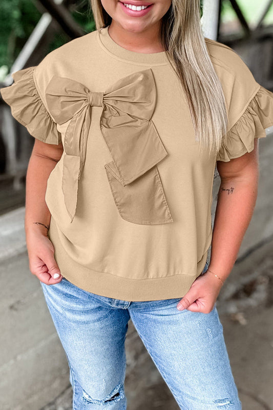 (Pre order/11.1)Plus Size Ruffled Bowknot Applique Top