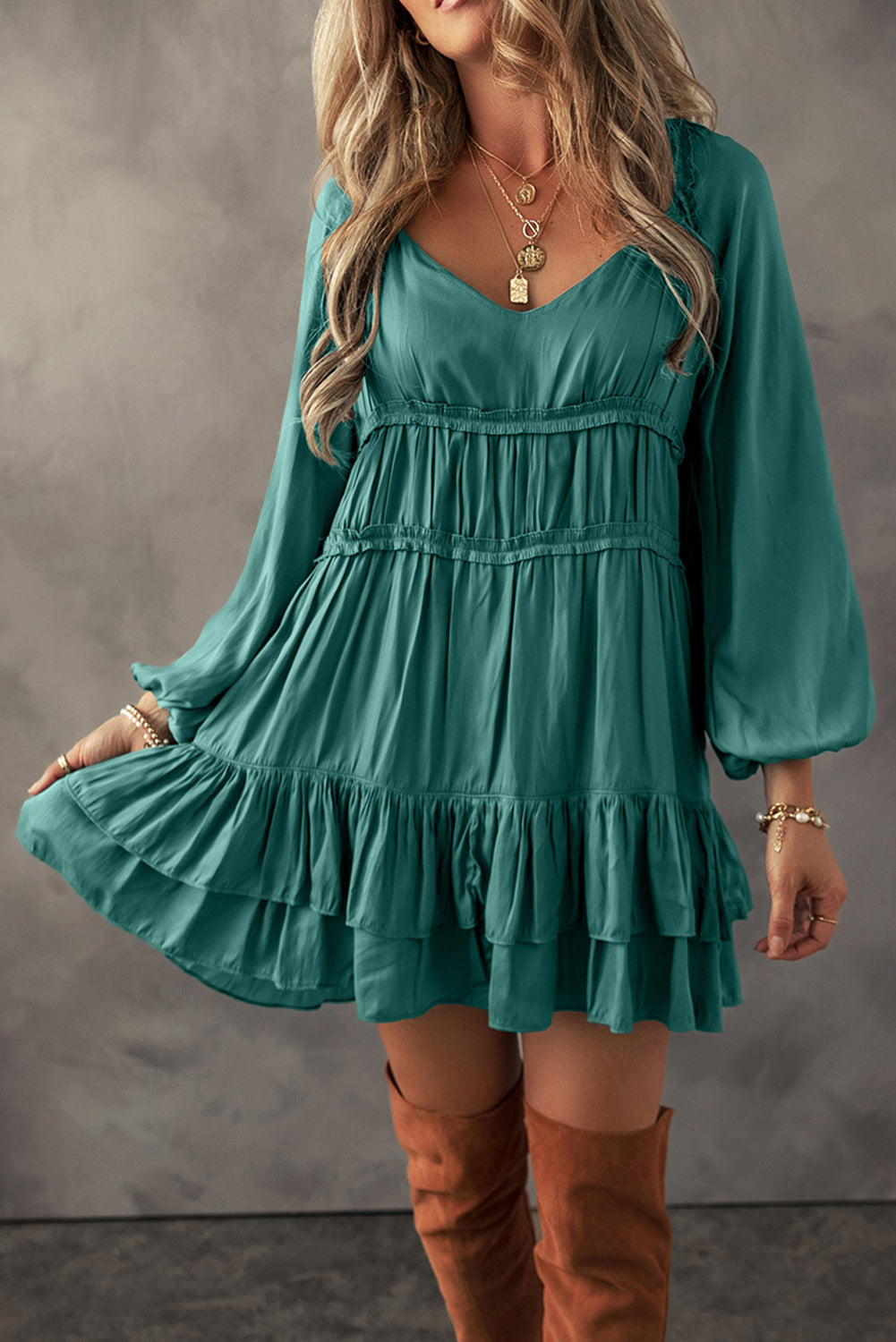 (Pre order/11.10)Ruffled Puff Sleeve Mini Dress