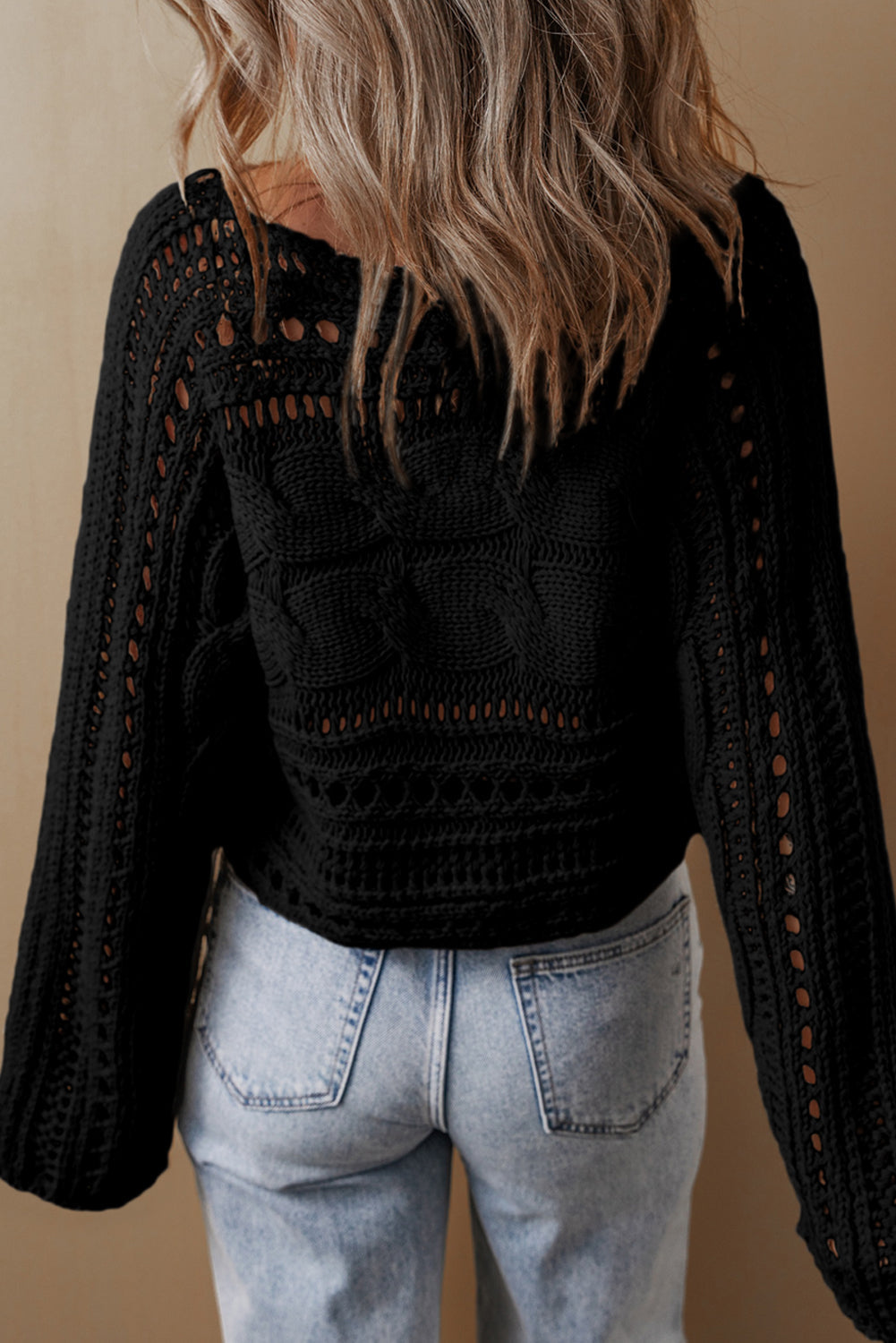 Elegant Hollow-out Knit Cropped Sweater