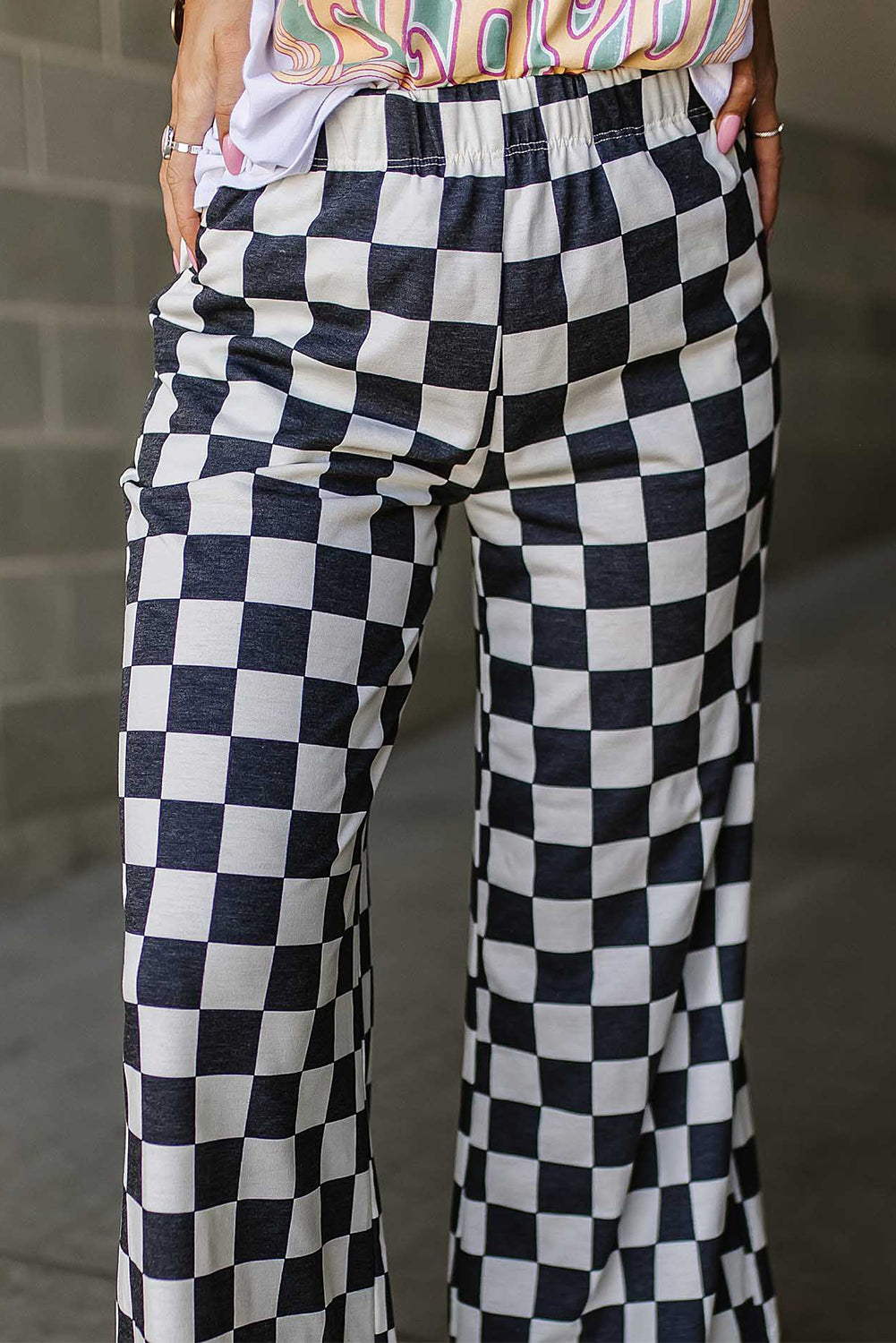 Checked High Waist Wide Leg Pants