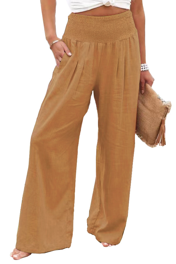 Cotton Linen Tight Waist Wide Leg Pants