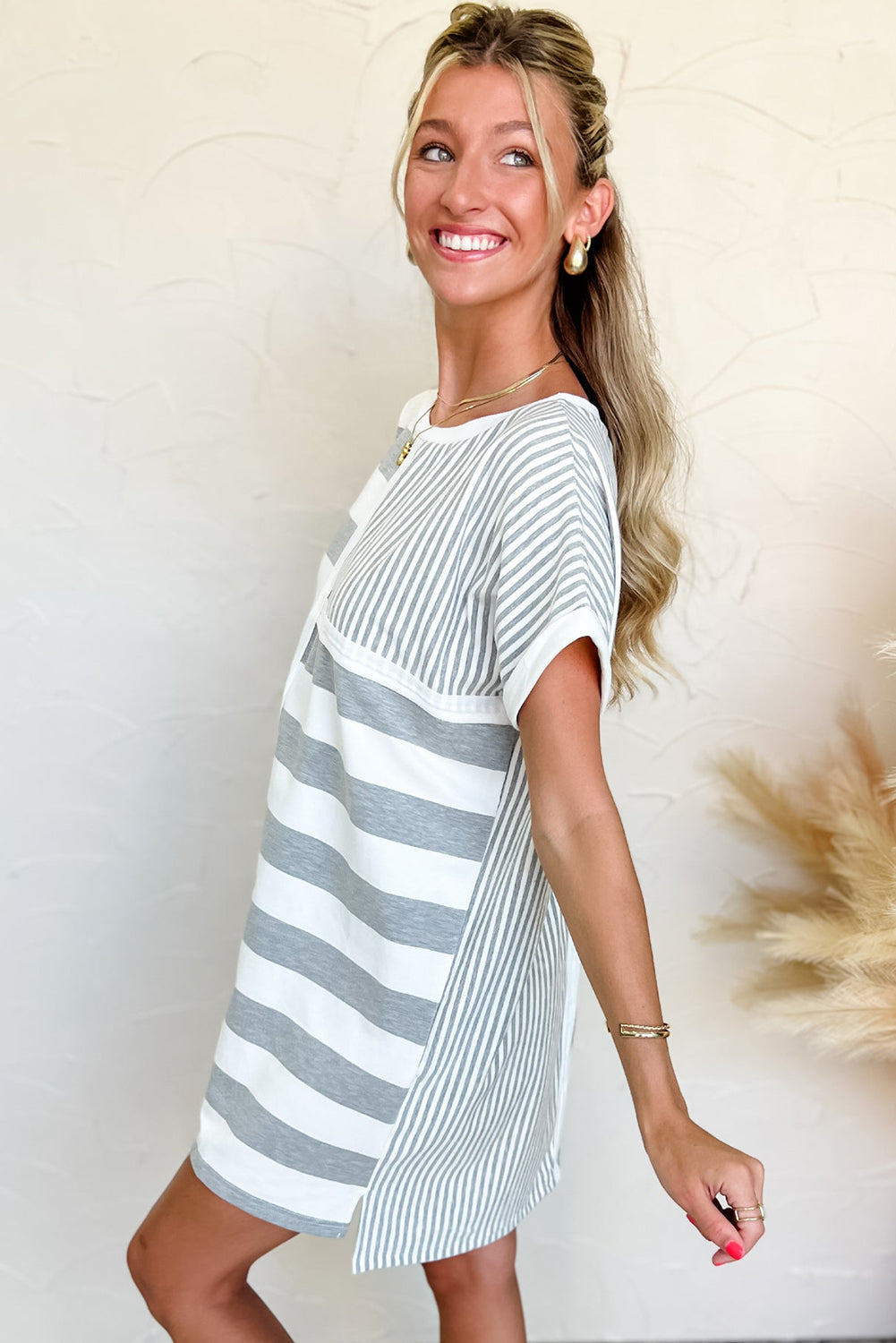 Stripe Mixed Print Set/Dress