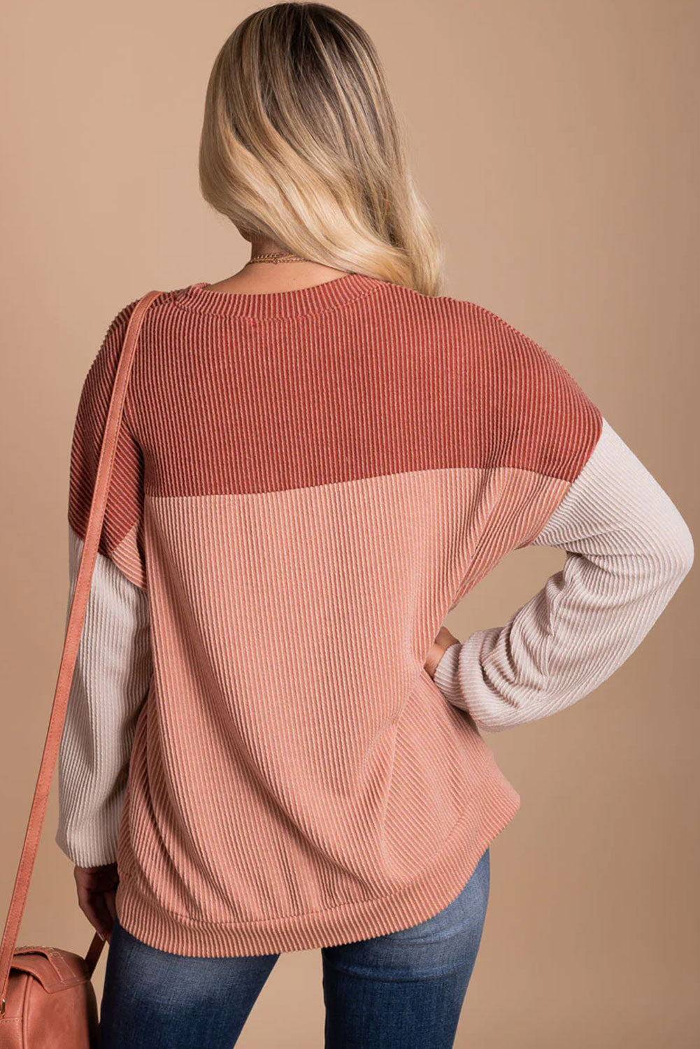 Color Block Long Sleeve Cording Top