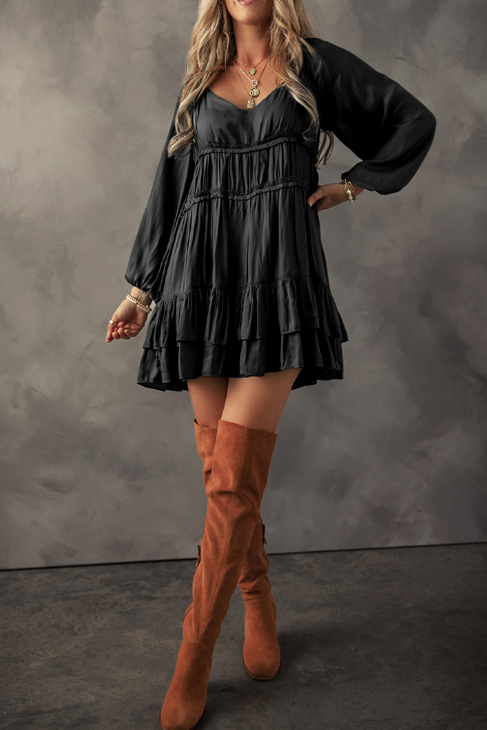 Ruffled Puff Sleeve Mini Dress