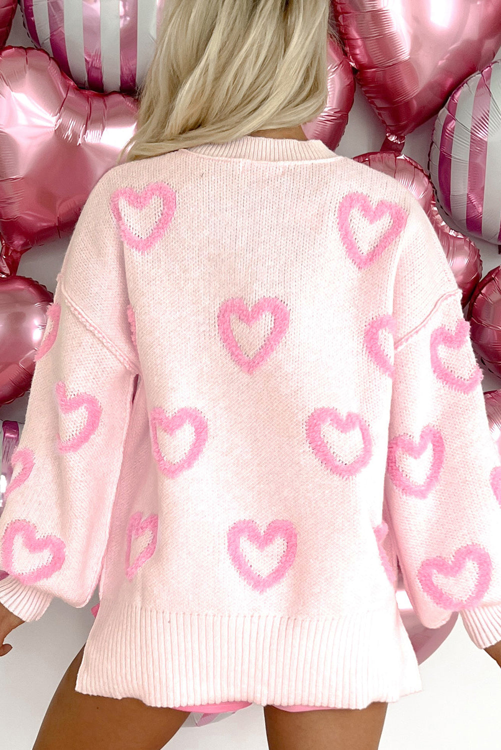 Heart  Bubble Sleeve Baggy Sweater