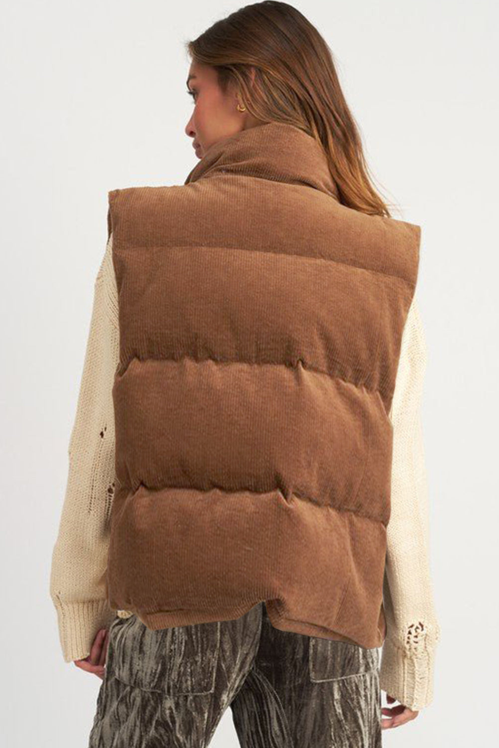 Corduroy Zipped Puffer Vest