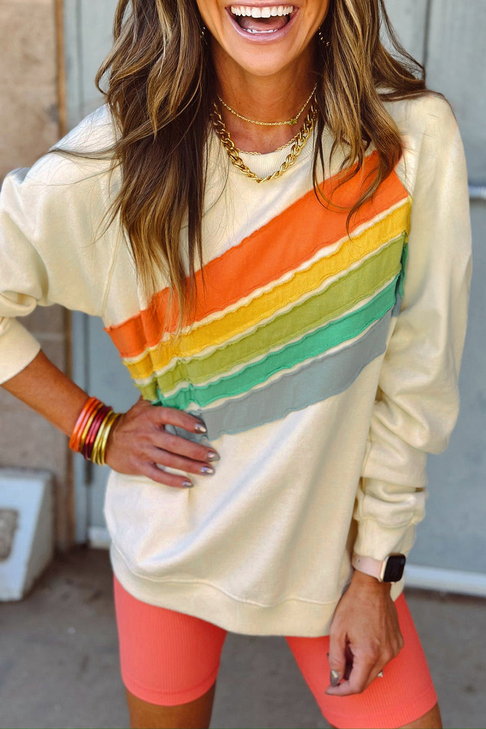 Rainbow Colorblock Striped Sweatshirt