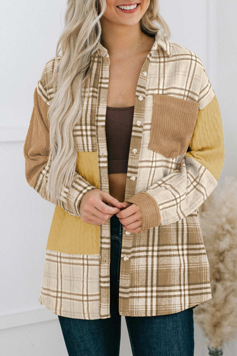 Plaid Color Block Patchwork Shacket