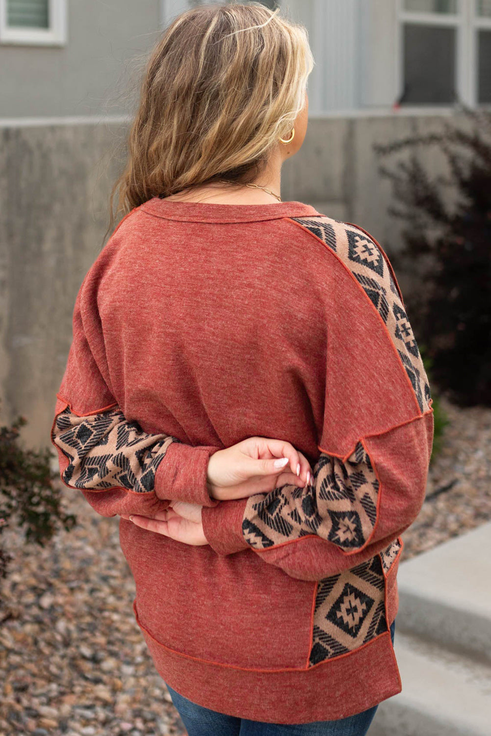 Plus Size Aztec Patchwork Sweatshirt