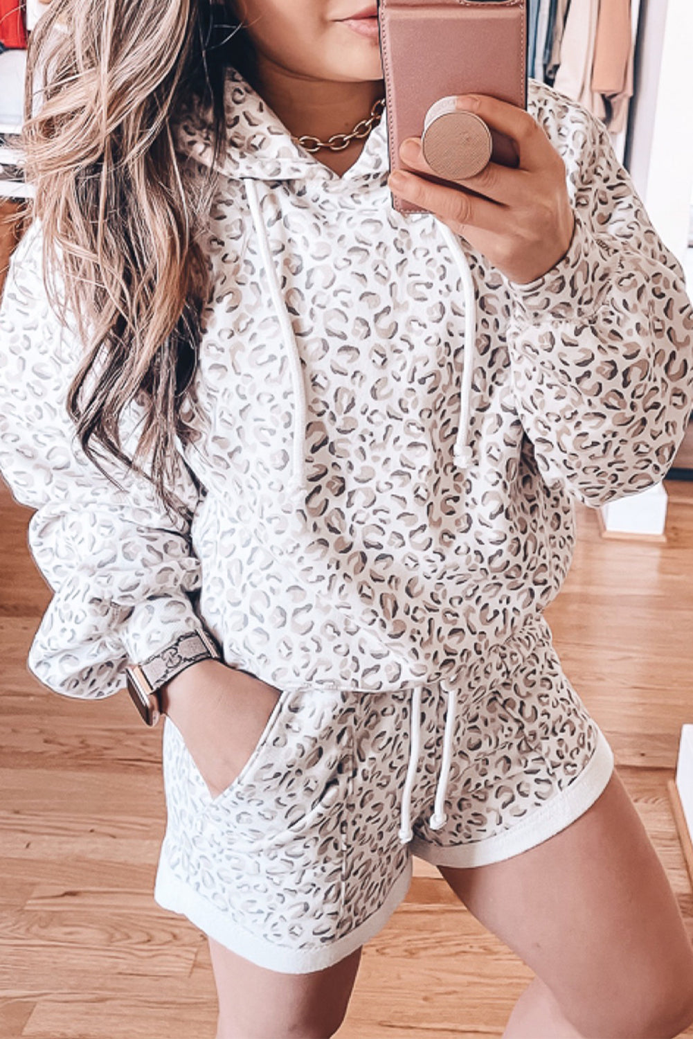 Leopard Hoodie and Shorts Set