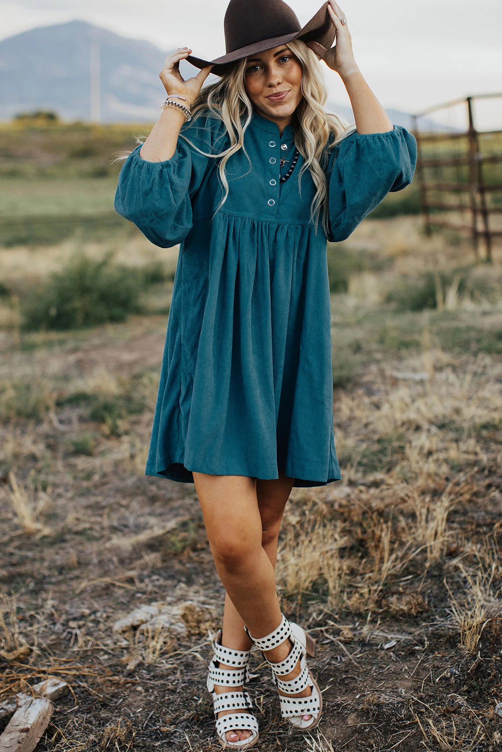 Western Corduroy Buttons Mini Dress