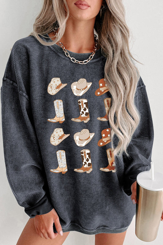 Print Corded Pullover Sweatshirt