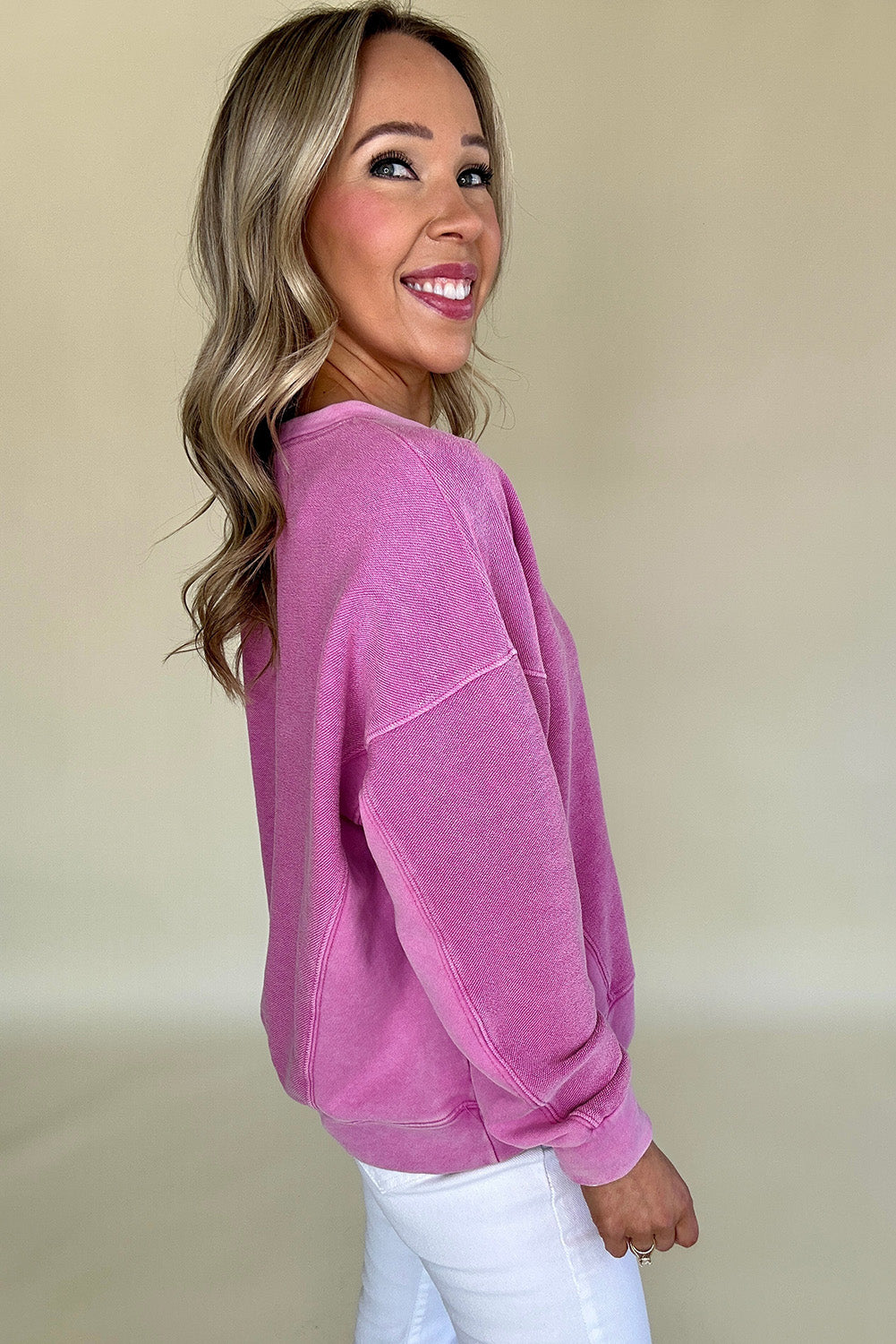 Solid Notched Neck Sweatshirt