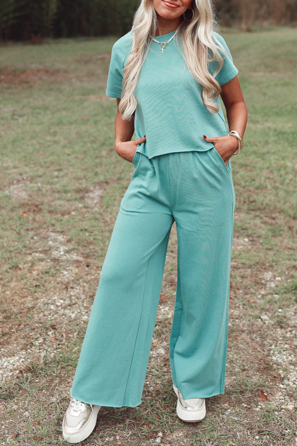 Tee and Wide Leg Pants 2 Pics Set