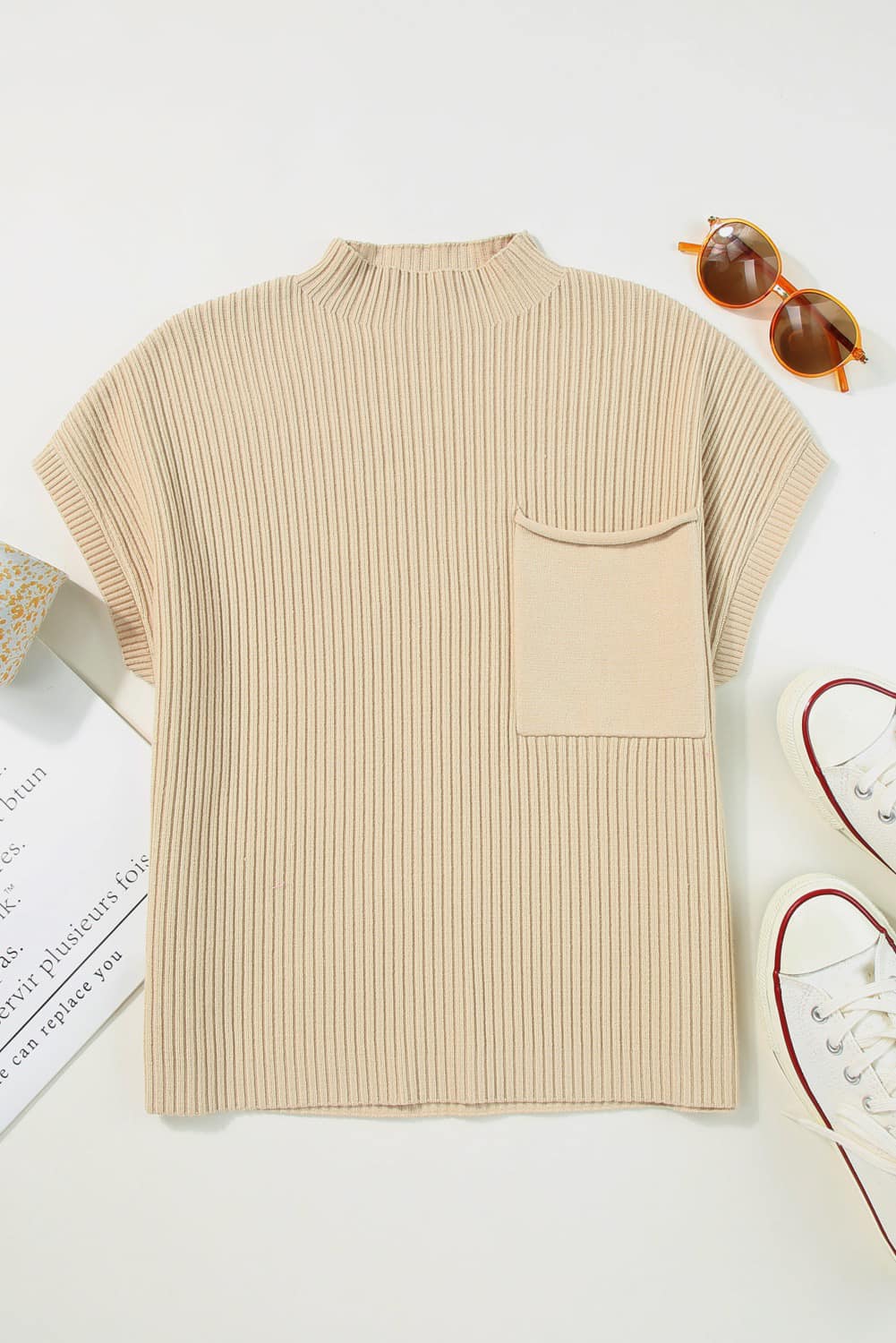 Pocket Ribbed Knit Sweater