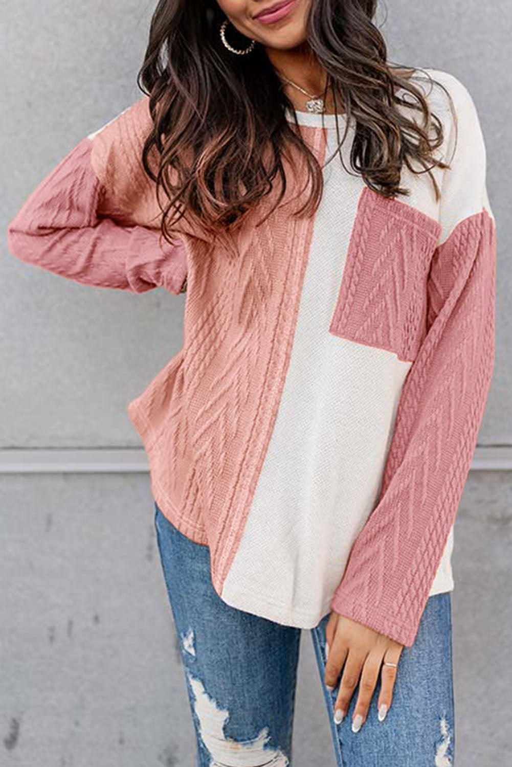 Long Sleeve Colorblock Textured Knit Top