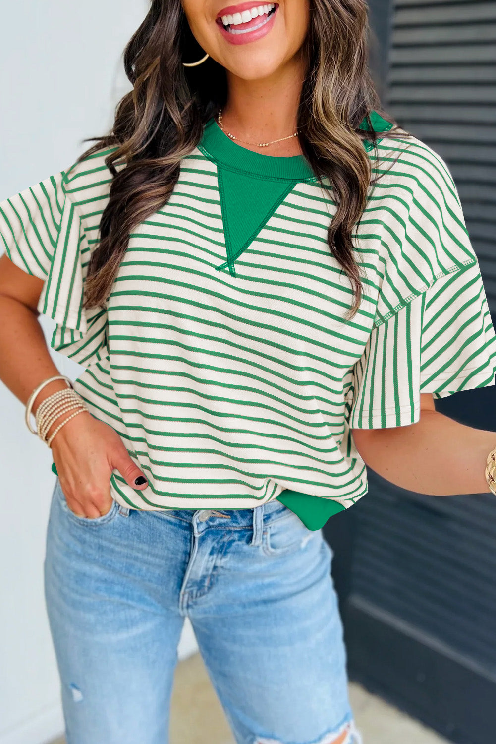Striped Ruffle Short Sleeve Top