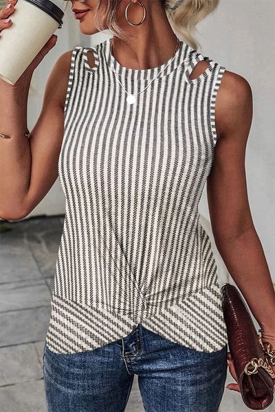 Striped Cutout Twist Front Tank Top