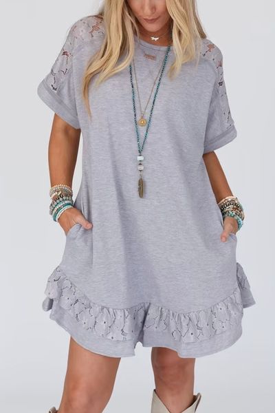 Floral Lace Ruffled T-shirt Dress