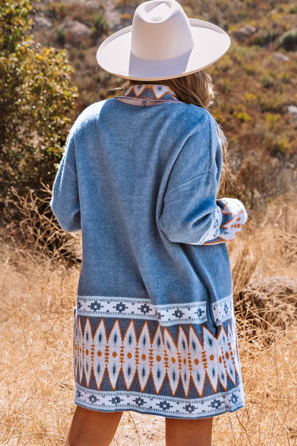 Western Aztec Open Front Sweater Cardigan