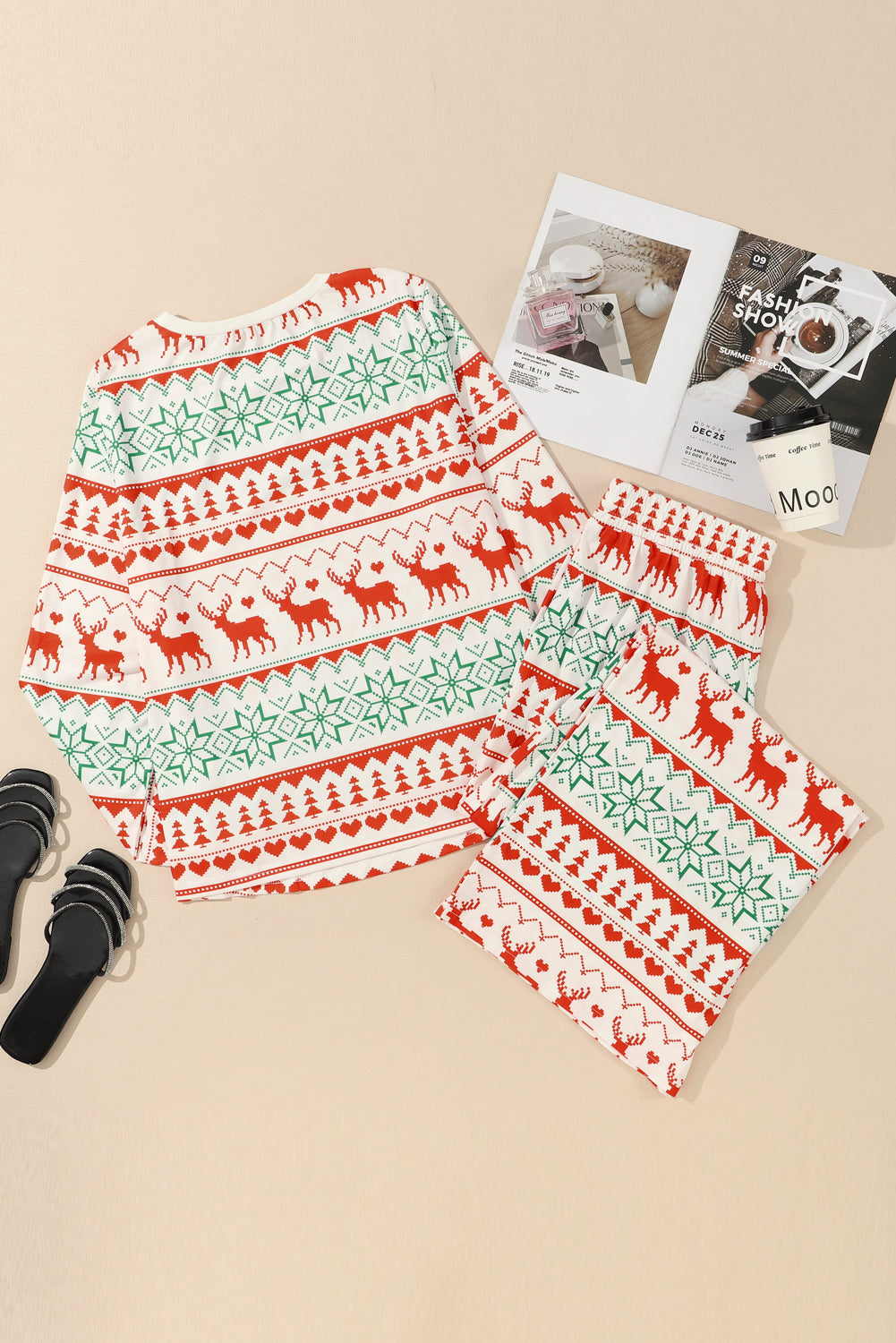 Christmas Print Pullover and Pants Lounge Set