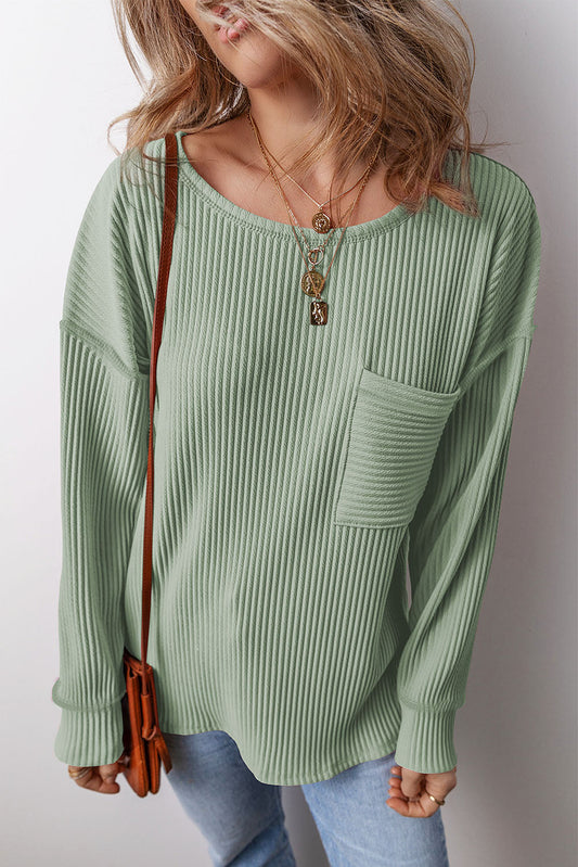 Solid Textured Chest Pocket Top