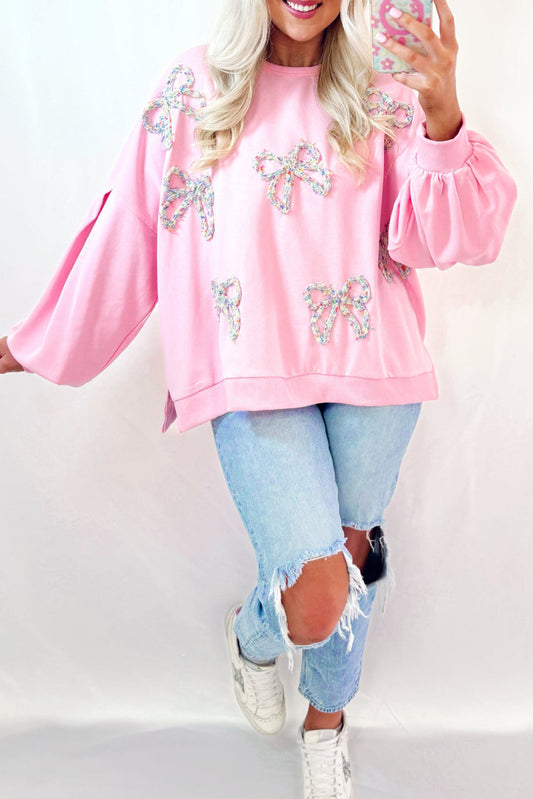 Bow Decor Loose Sleeve Sweatshirt