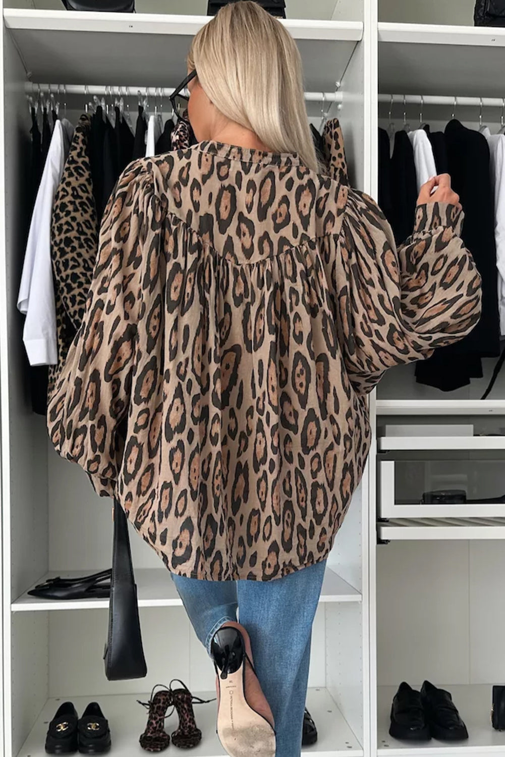 Leopard Balloon Sleeve Shirt