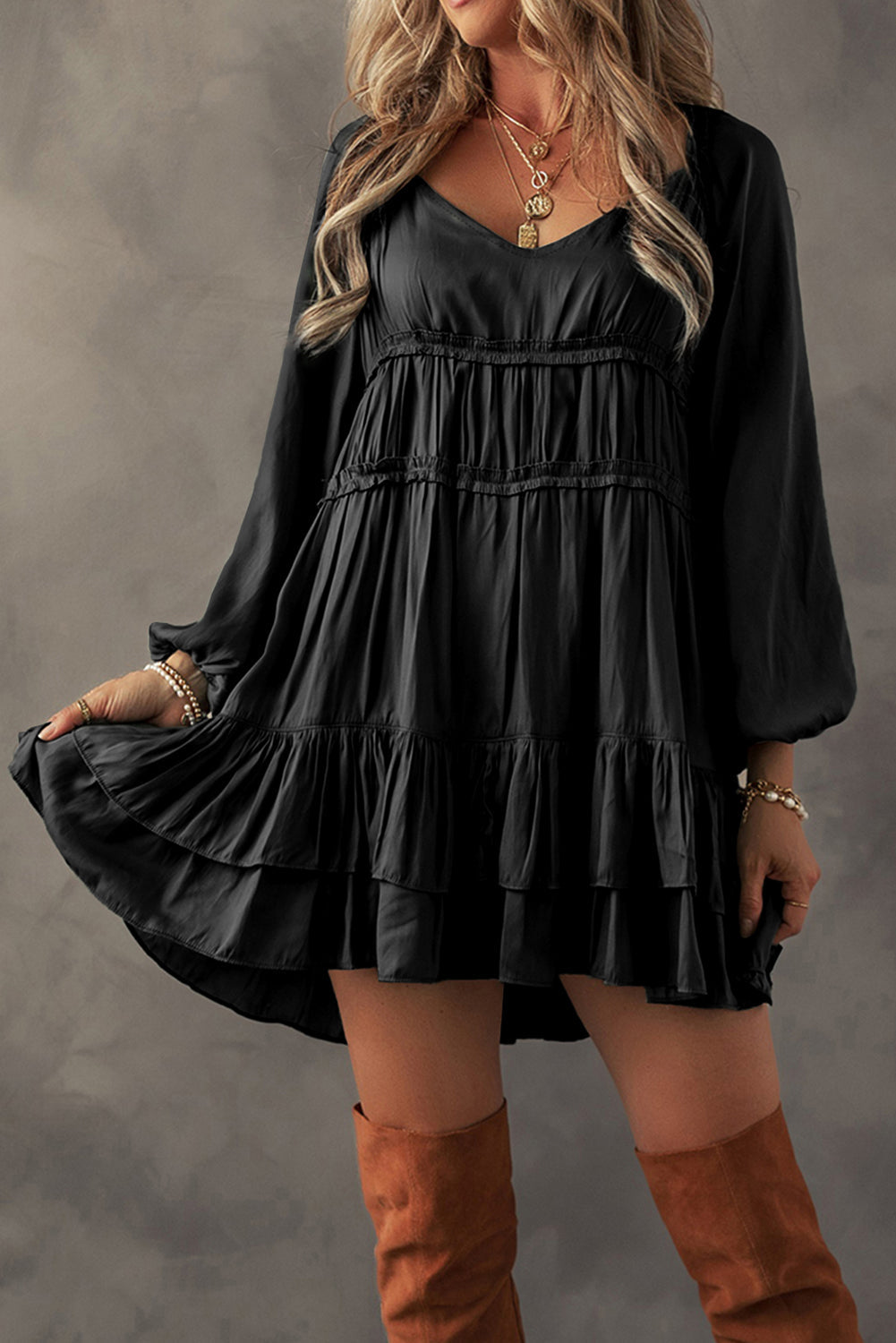 Ruffled Puff Sleeve Mini Dress