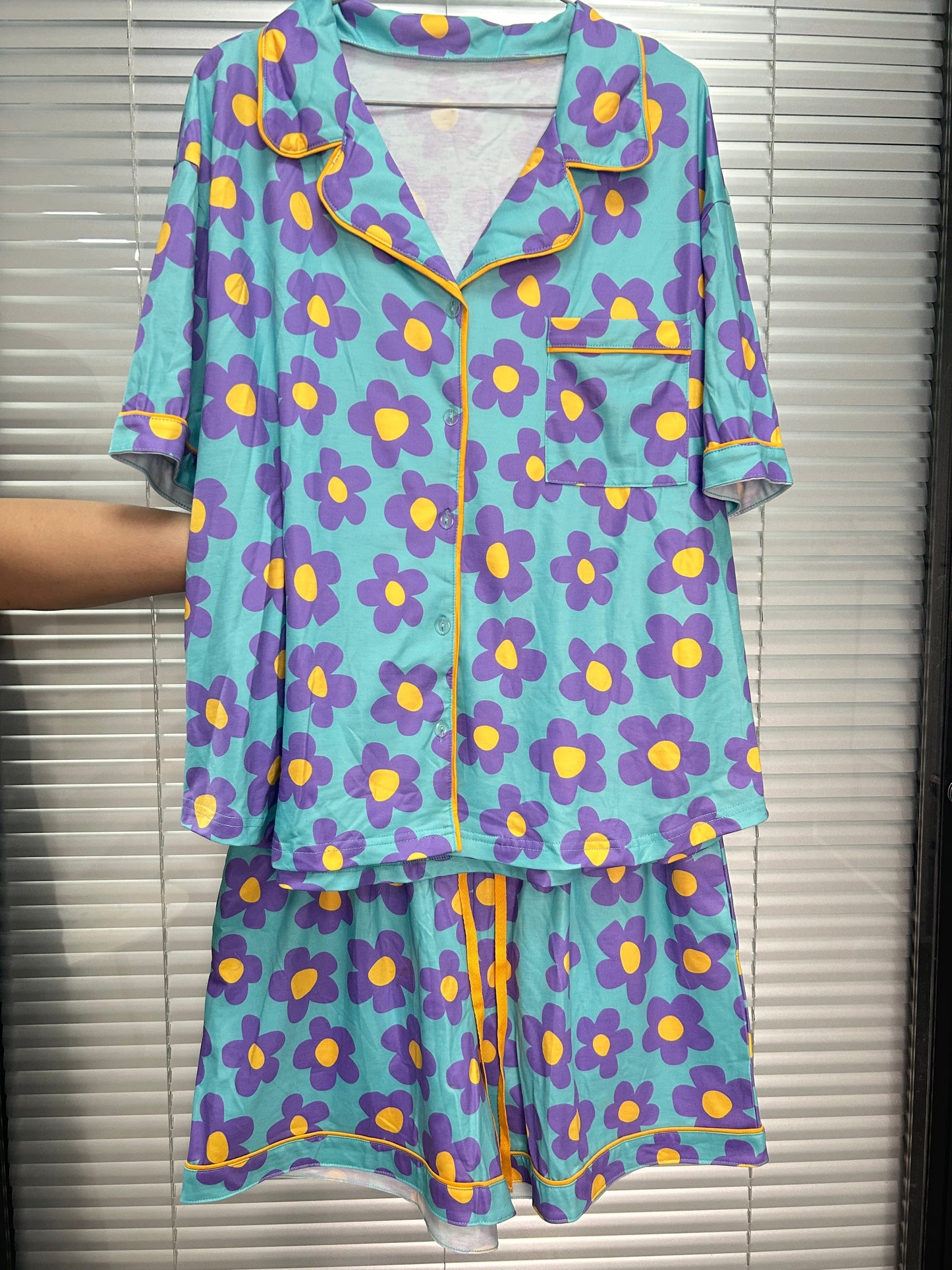 Print Short Sleeve Shirt Pajamas Set