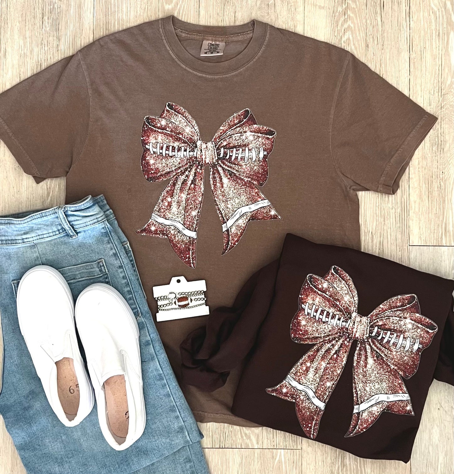 Sparkle Football Bow Tee/SS